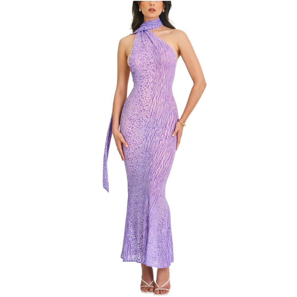 Miss Circle Olena Haler Neck Mesh Maxi Dress